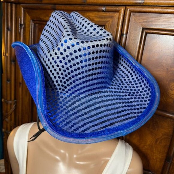 Royal Blue Sequin Felt Western Hat with Adjustable Chin Strap *No Light* - Picture 7 of 9